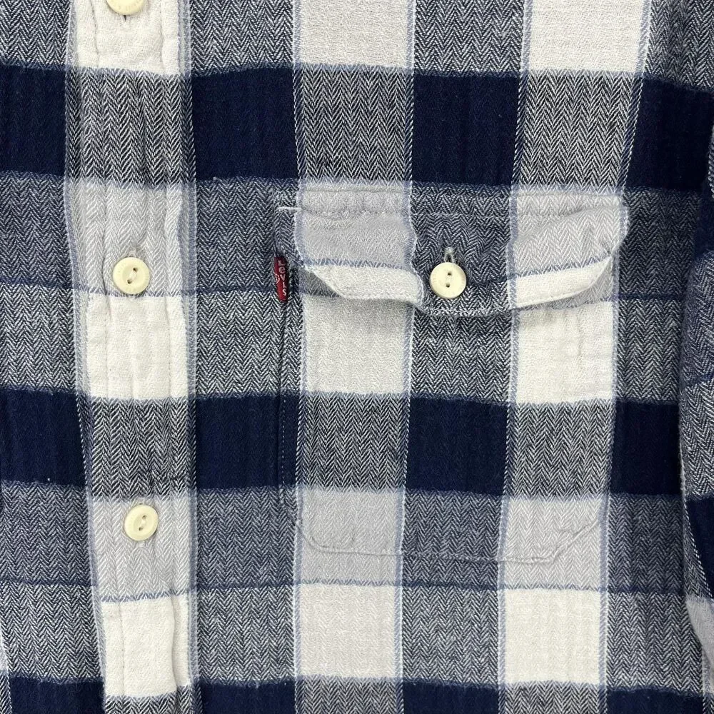 Levi's Shirt Mens Large Blue Plaid Flannel Relaxed Long Sleeve Button‎ Down